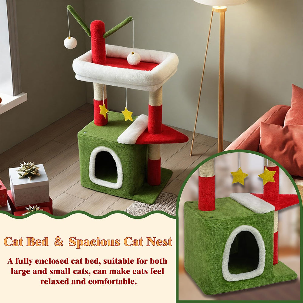 BYBYME Christmas cat tree assembly steps image shows a quick setup.