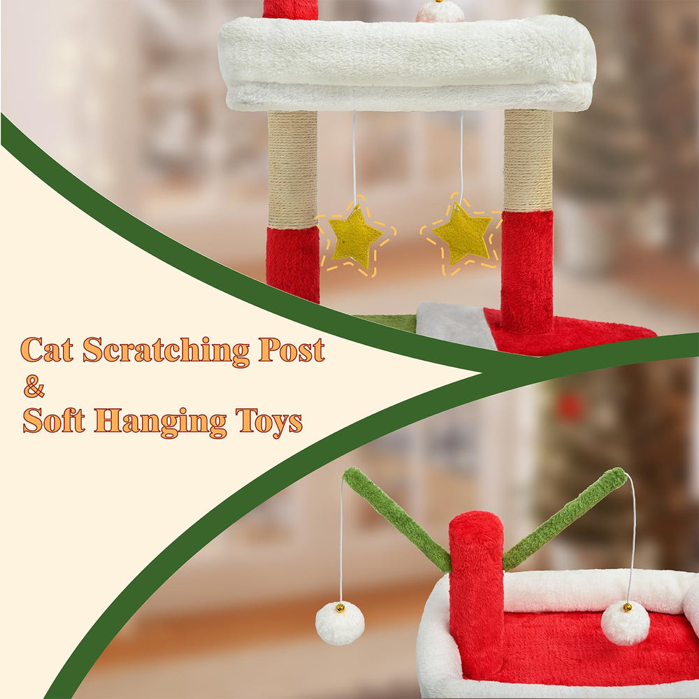 BYBYME Christmas cat tree multi-level design invites climbing and exploration.