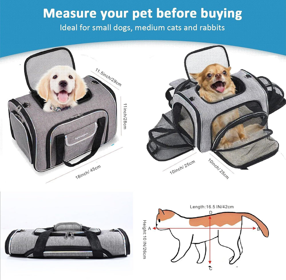 Bytaoqipet cat carrier under seat fully expanded for extra room during travel
