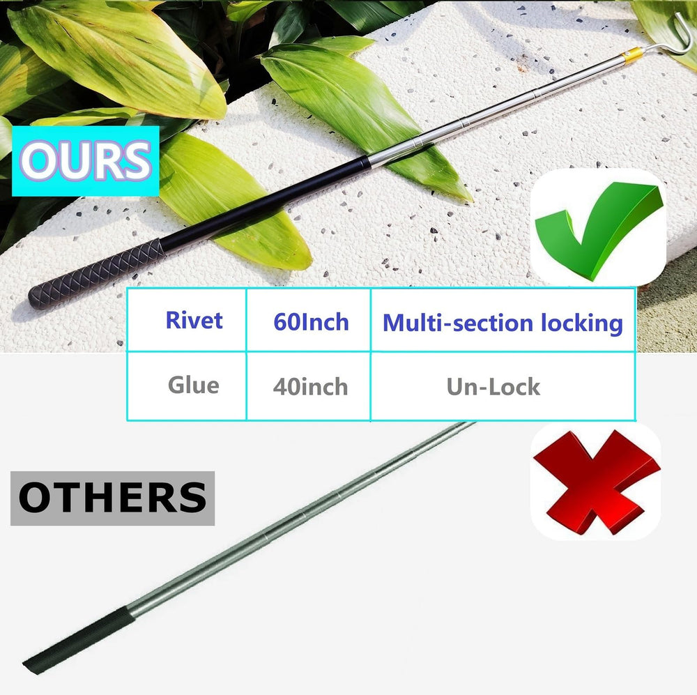Bytcew snake hook telescoping sections extended demonstrates adjustable reach for safe captures