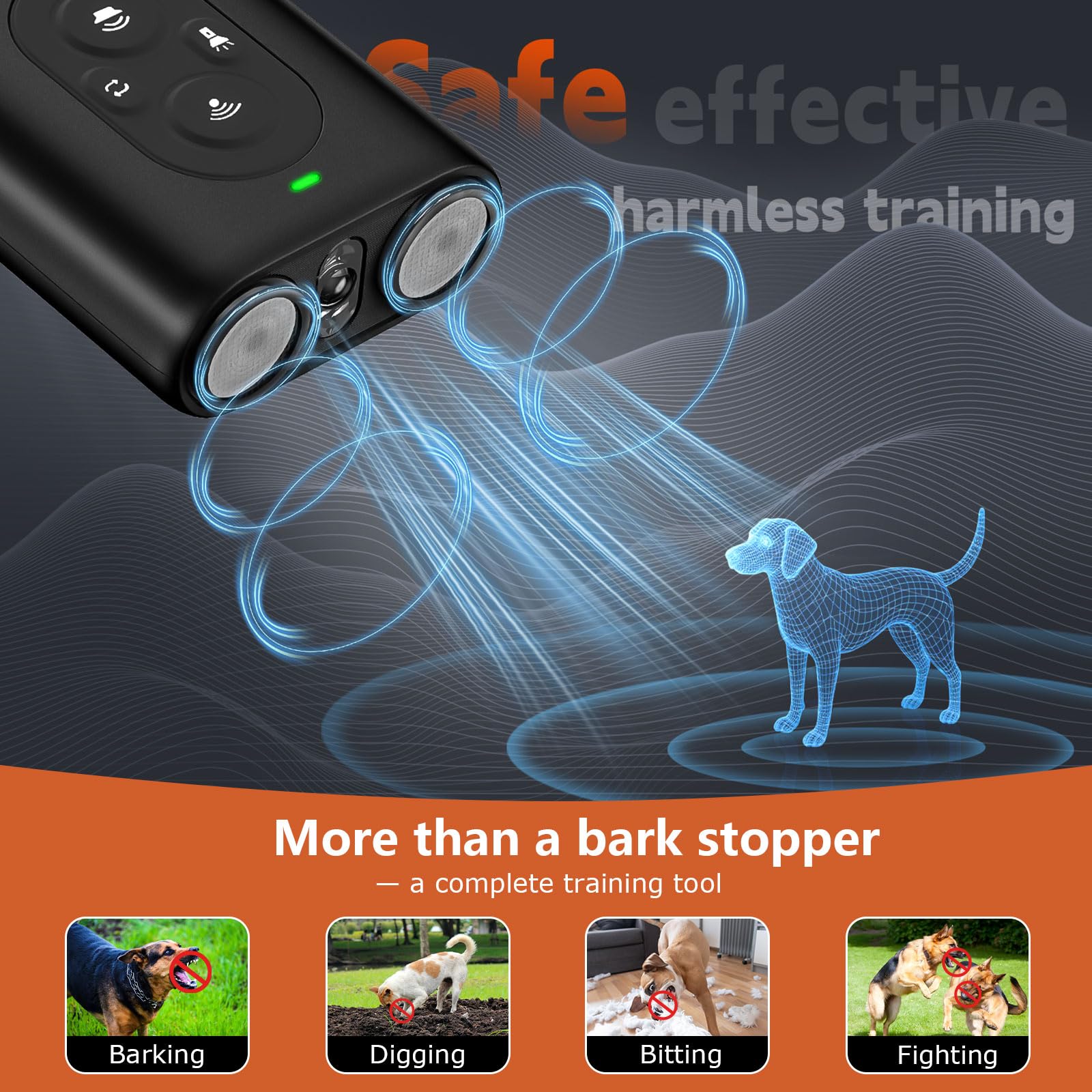ByteRoll auto ultrasonic plus strobe mode with LED flash reinforces cues safely.