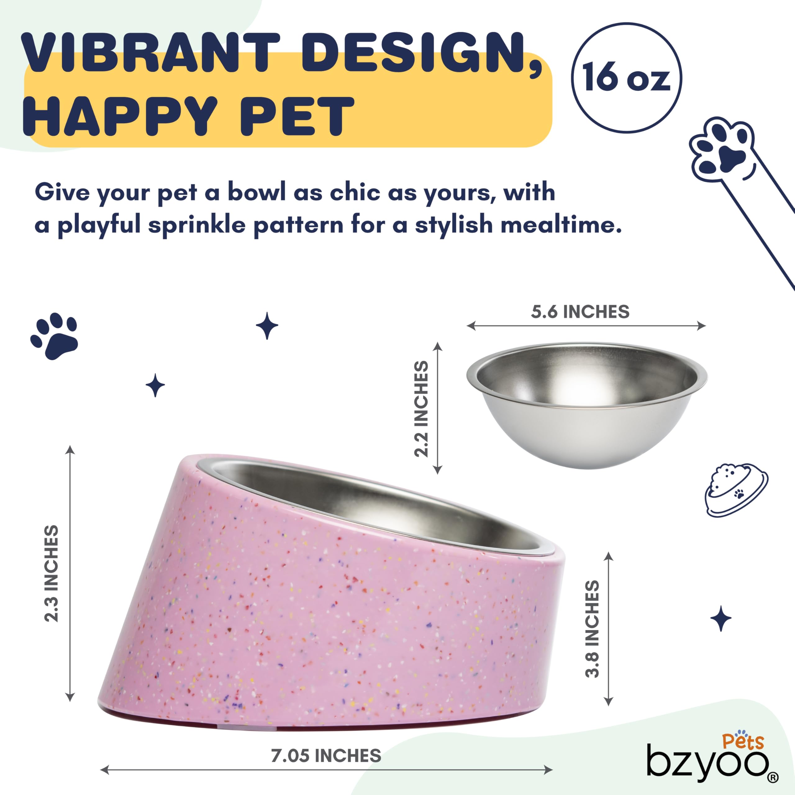 Bzyoo tilted ergonomic bowl blue aids comfortable posture for small dogs and cats