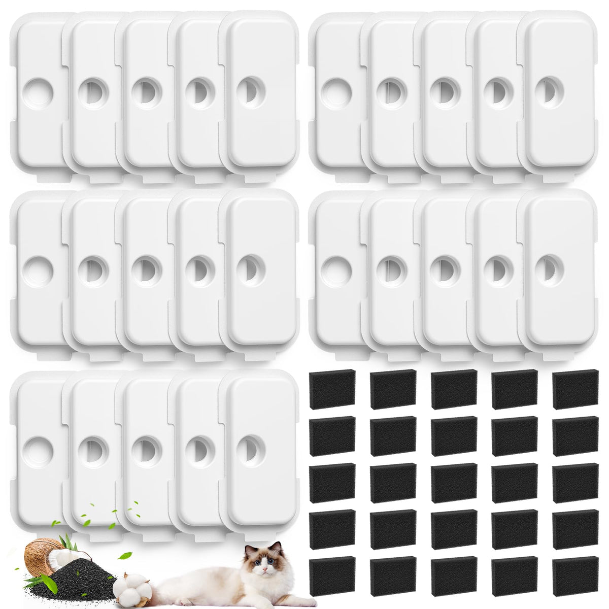 Cabiclean 25-pack replacement filters displayed for PETLIBRO compatibility, ensuring clean water.