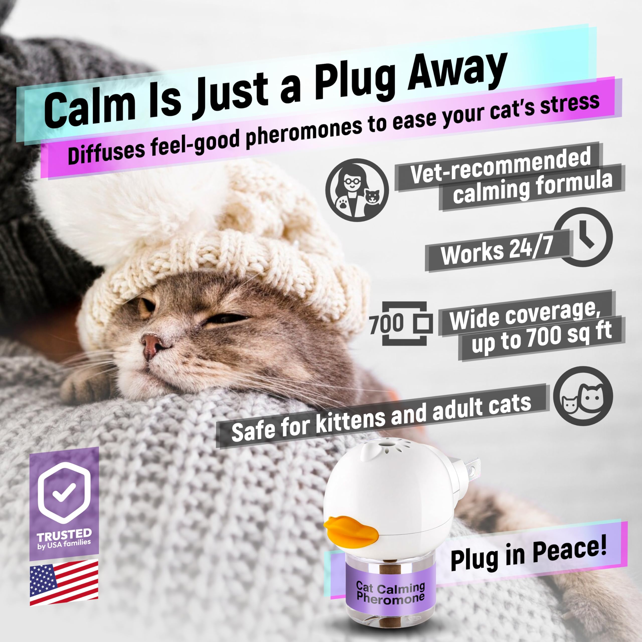 Cabins cat calming diffuser in use in a living room to support a relaxed cat
