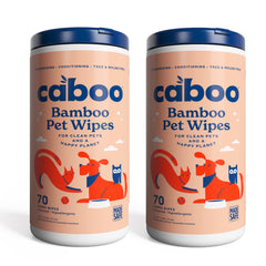 Caboo Tree Free Pet Wipes packaging front with two canisters for convenient cleaning