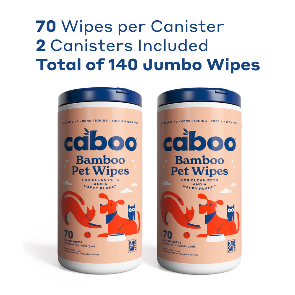 Caboo Tree Free Pet Wipes unscented label highlighting gentle, fragrance-free cleansing