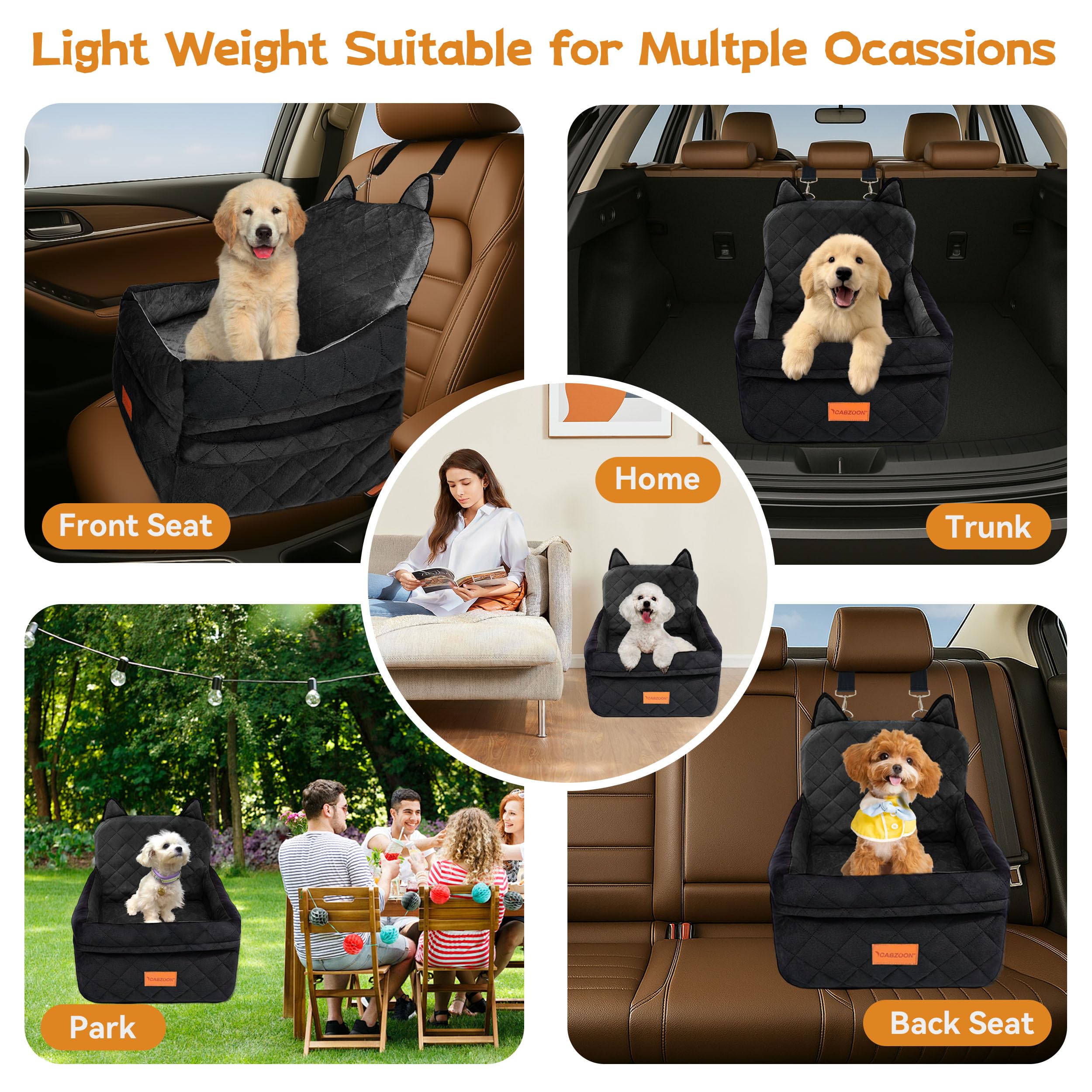 CABZOON dog car seat stable design minimizes movement for safer trips.