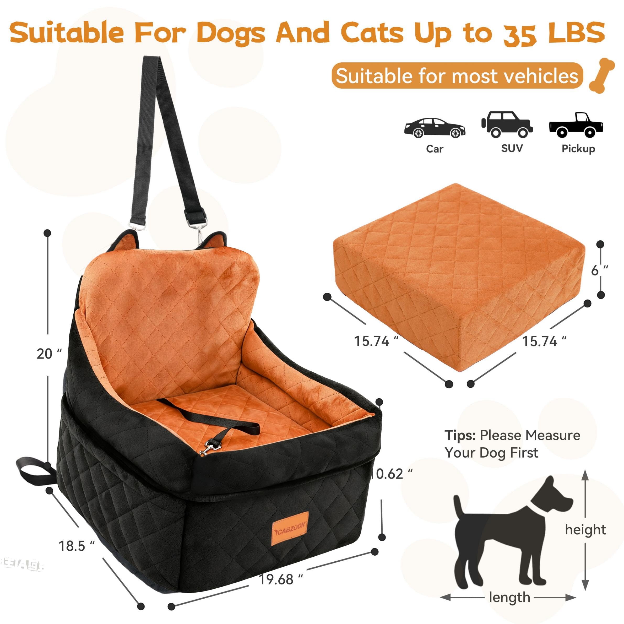 CABZOON dog car seat provides elevated support for secure travel.