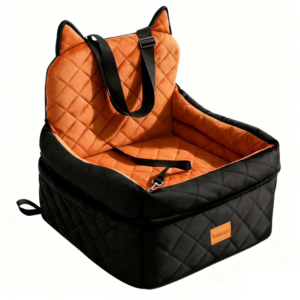 CABZOON dog car seat shows elevated view for calmer rides.