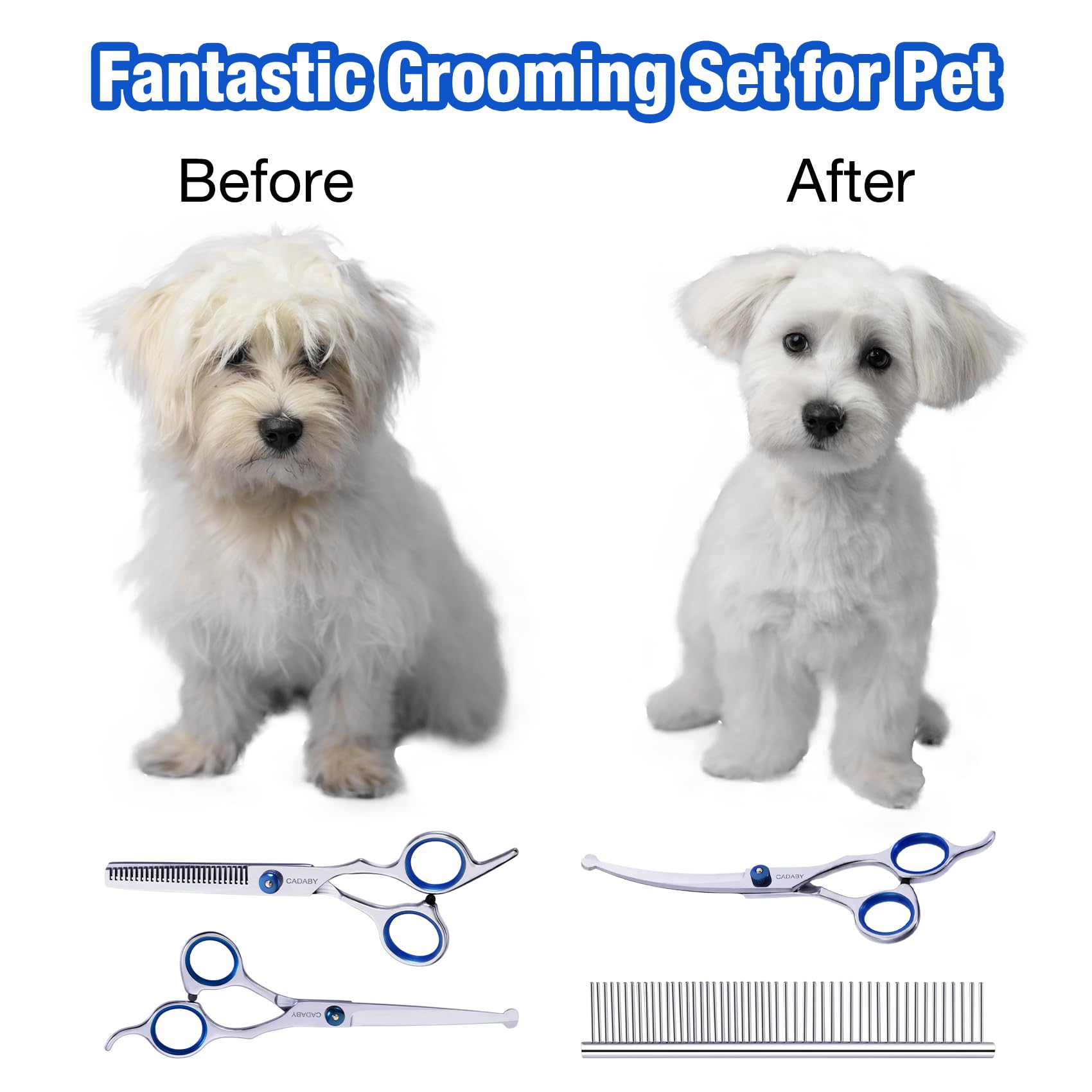 CADABY pet comb complements trimming for tidier coats.