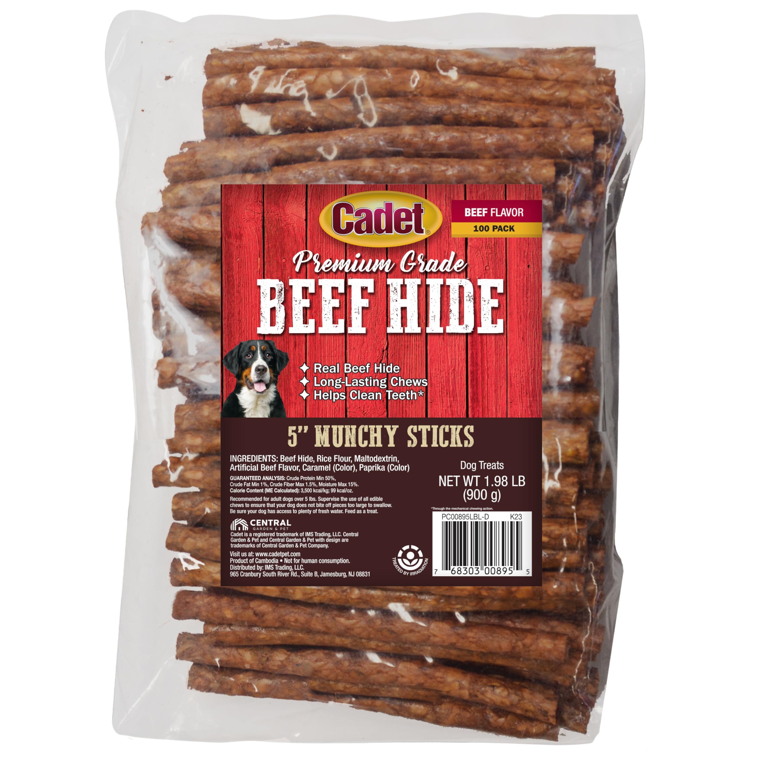 Cadet beef hide munchy stick close-up shows long-lasting dog chew