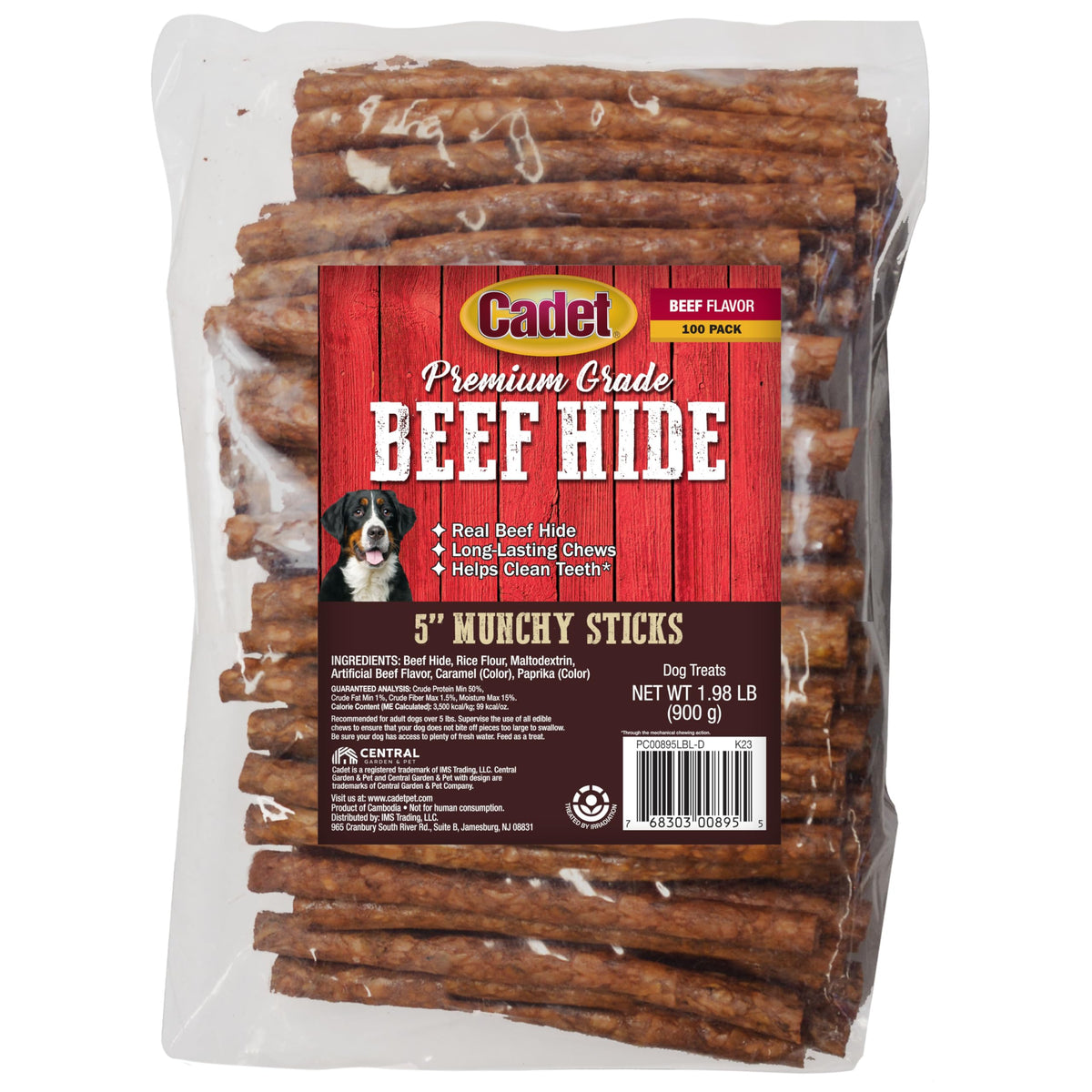 Cadet beef hide munchy stick close-up shows long-lasting dog chew