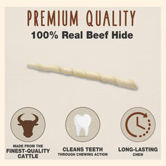 Cadet beef-hide rawhide twist close-up shows textured surface for chewing.