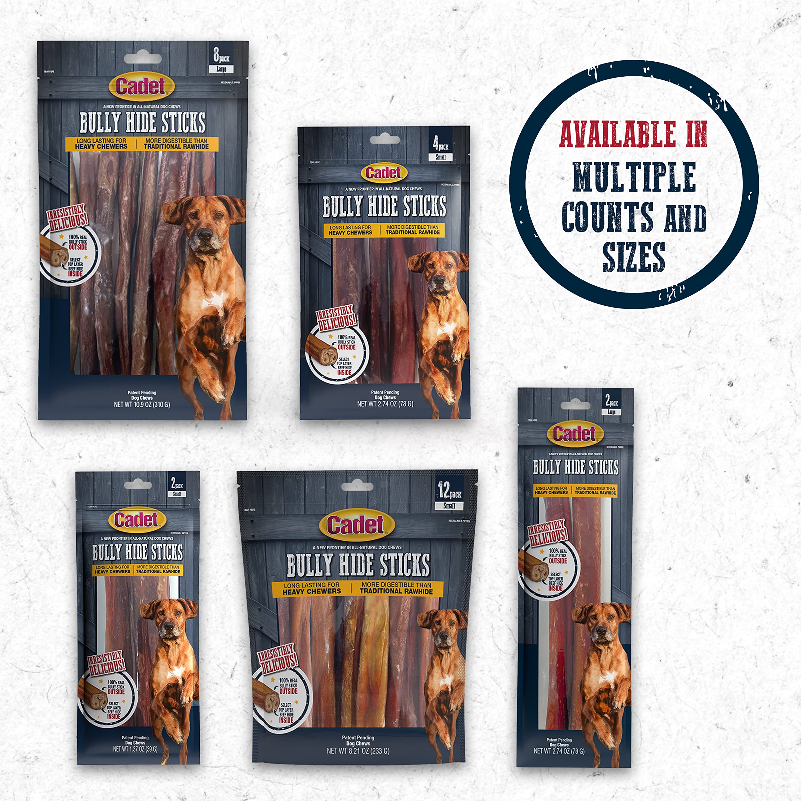 Cadet Bully Hide Sticks 8-count pack—ideal for regular chew sessions.