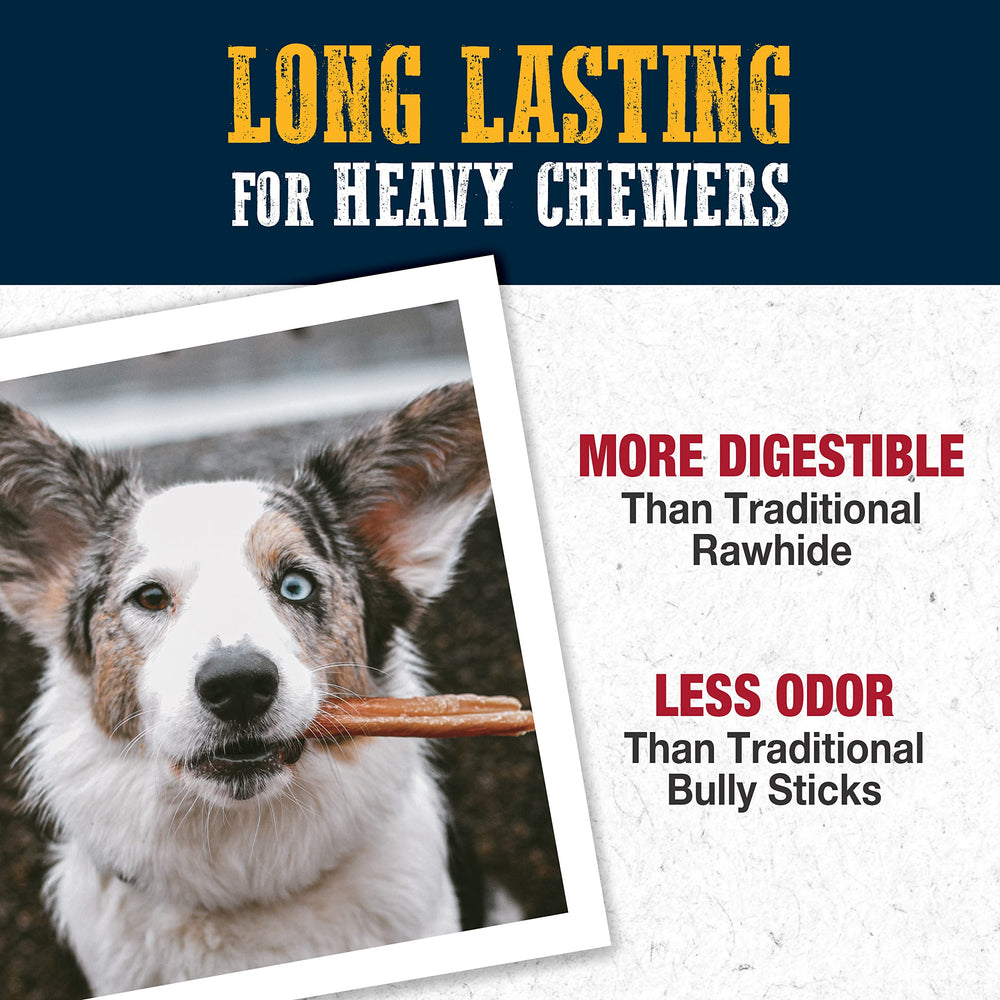 Cadet Bully Hide Sticks digestible beef-hide wrap closeup highlighting premium ingredients for healthy chewing.