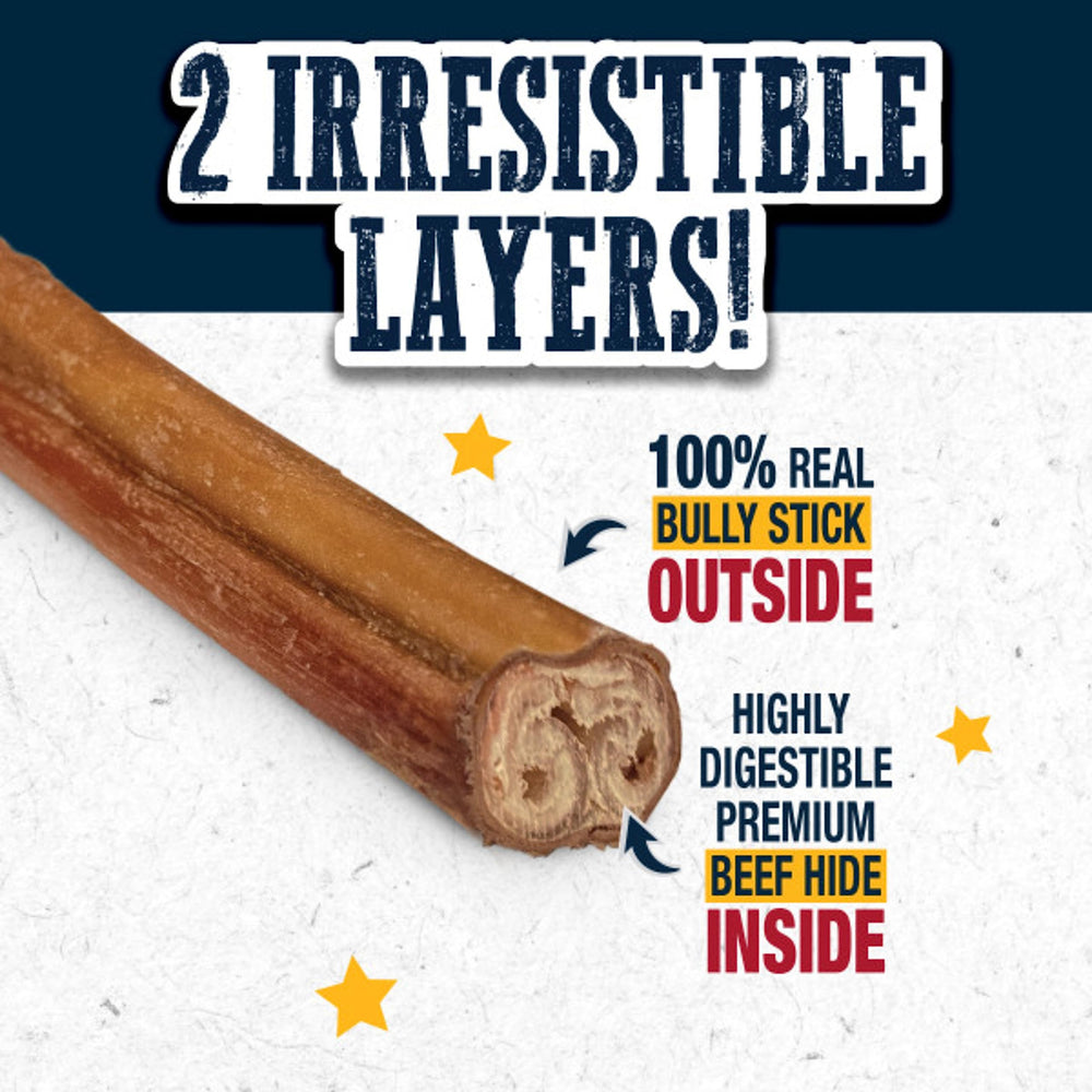Cadet Bully Hide Sticks wrap-layer closeup showcases real bully stick inside