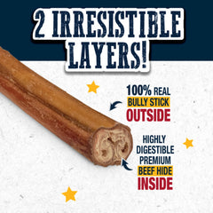 Cadet Bully Hide Sticks wrap-layer closeup showcases real bully stick inside
