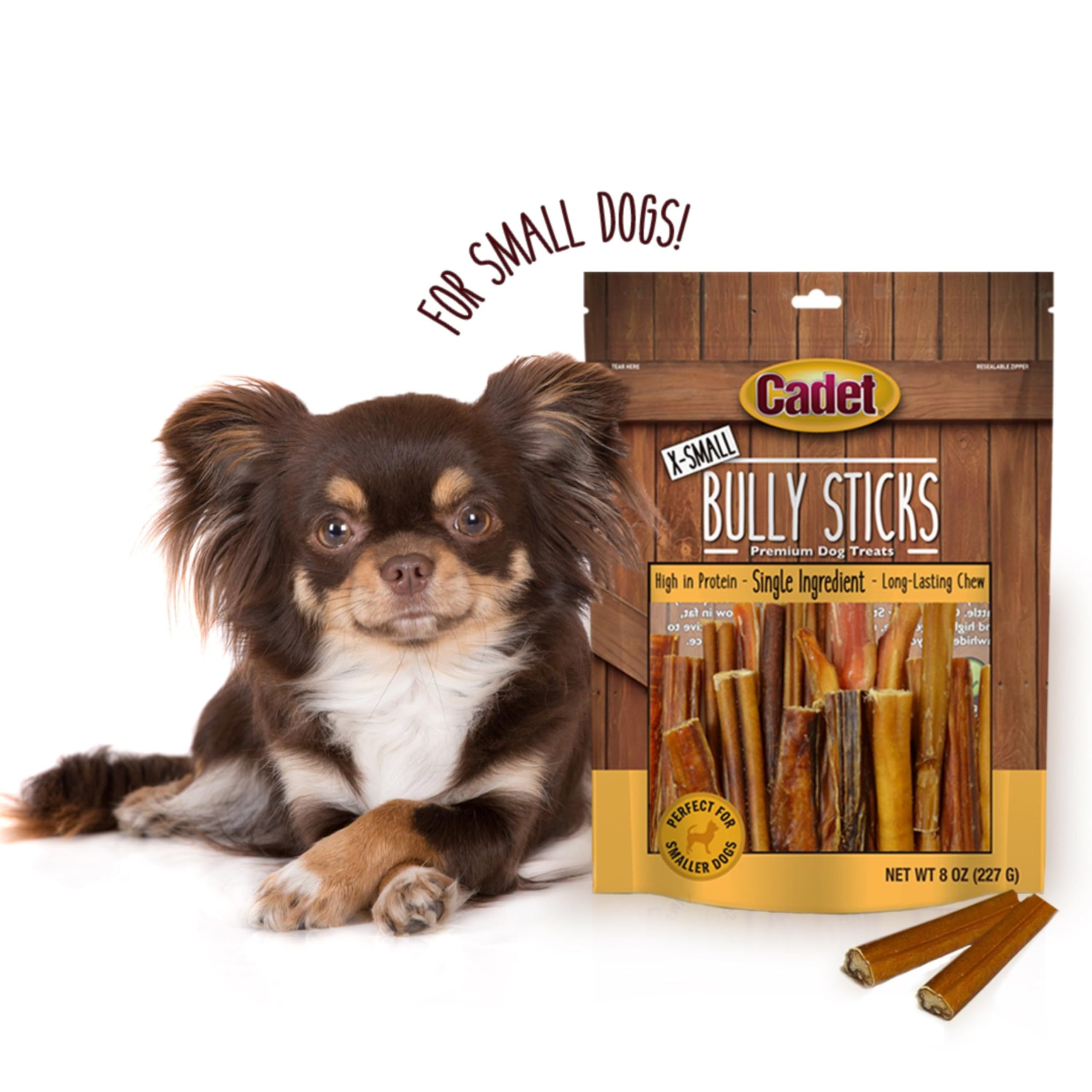 Cadet Bully Sticks small-dog 8 oz pack.