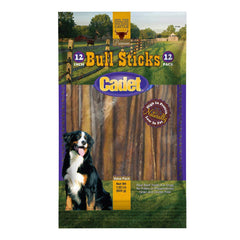 Cadet Gourmet Bull Sticks 12-pack front view, ideal for long-lasting chew rewards during training.
