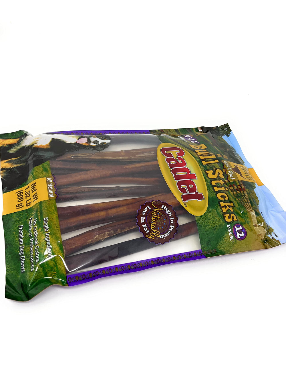 Cadet Gourmet Bully Sticks 12-inch bowl scene—easy chew time.
