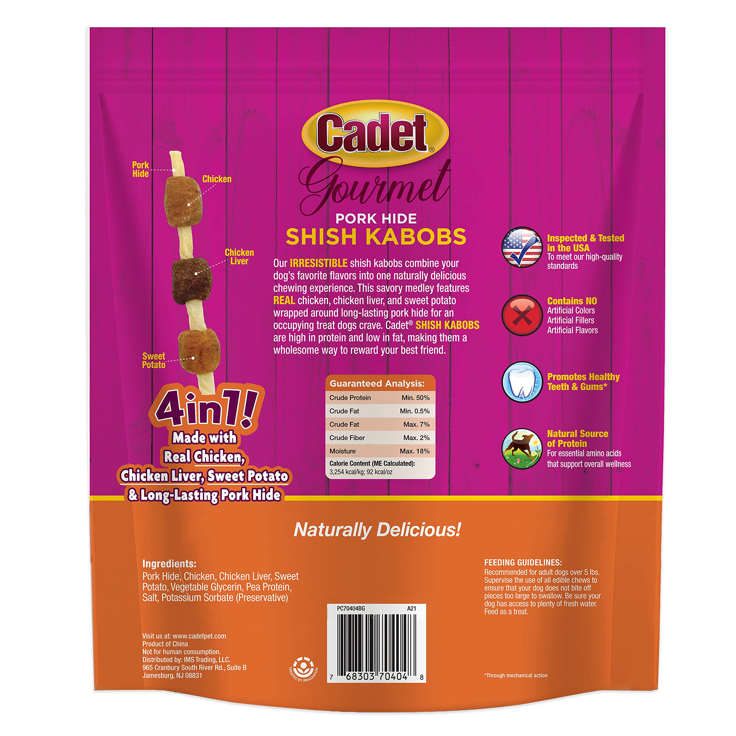 Cadet Gourmet Shish Kabob dental-healthy chew close-up, helps clean teeth through chewing action.