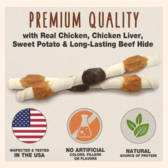 Cadet Gourmet Shish Kabob close-up highlights real chicken and sweet potato inside.