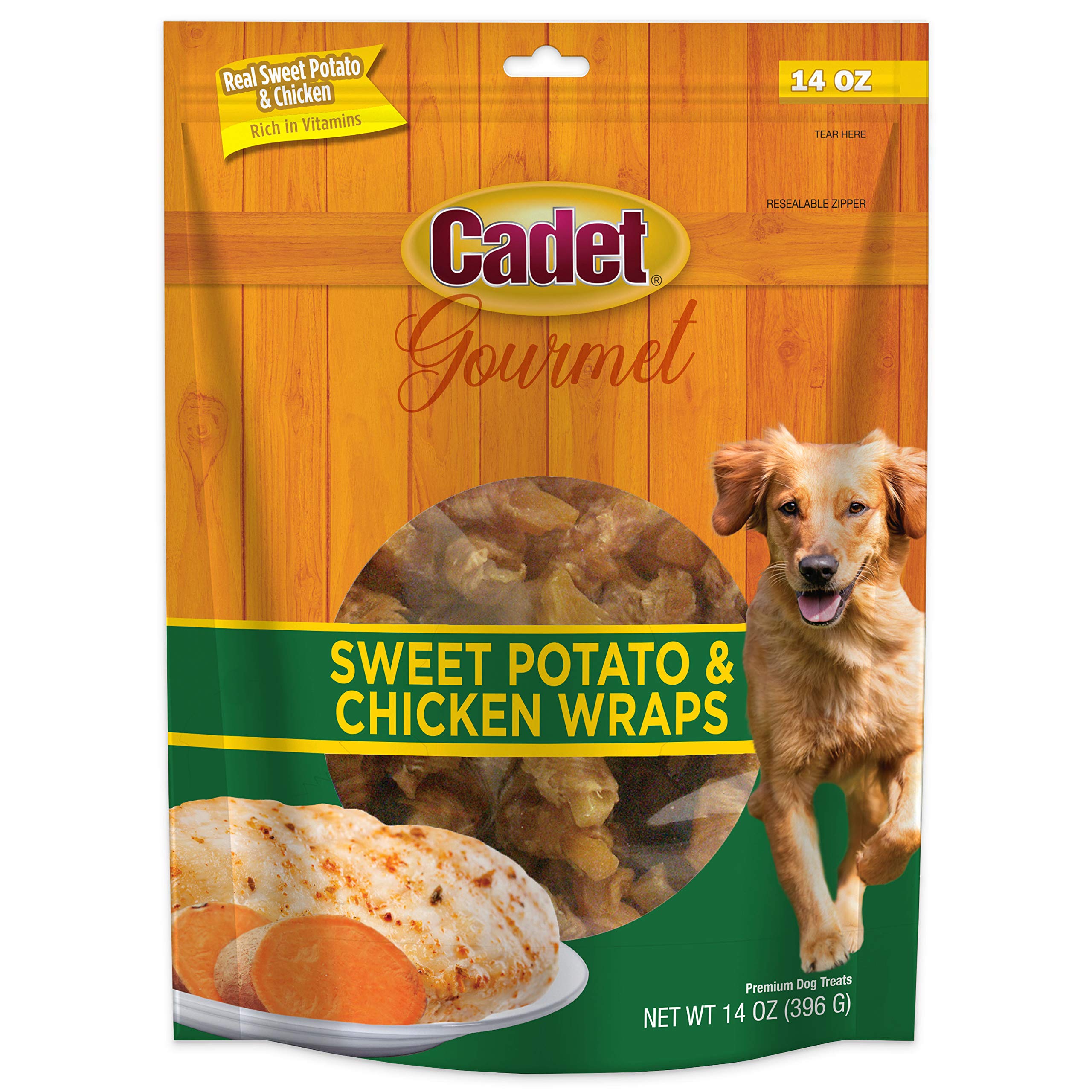 Cadet Gourmet Sweet Potato Wraps pack shot showing a wholesome protein-rich reward for training.