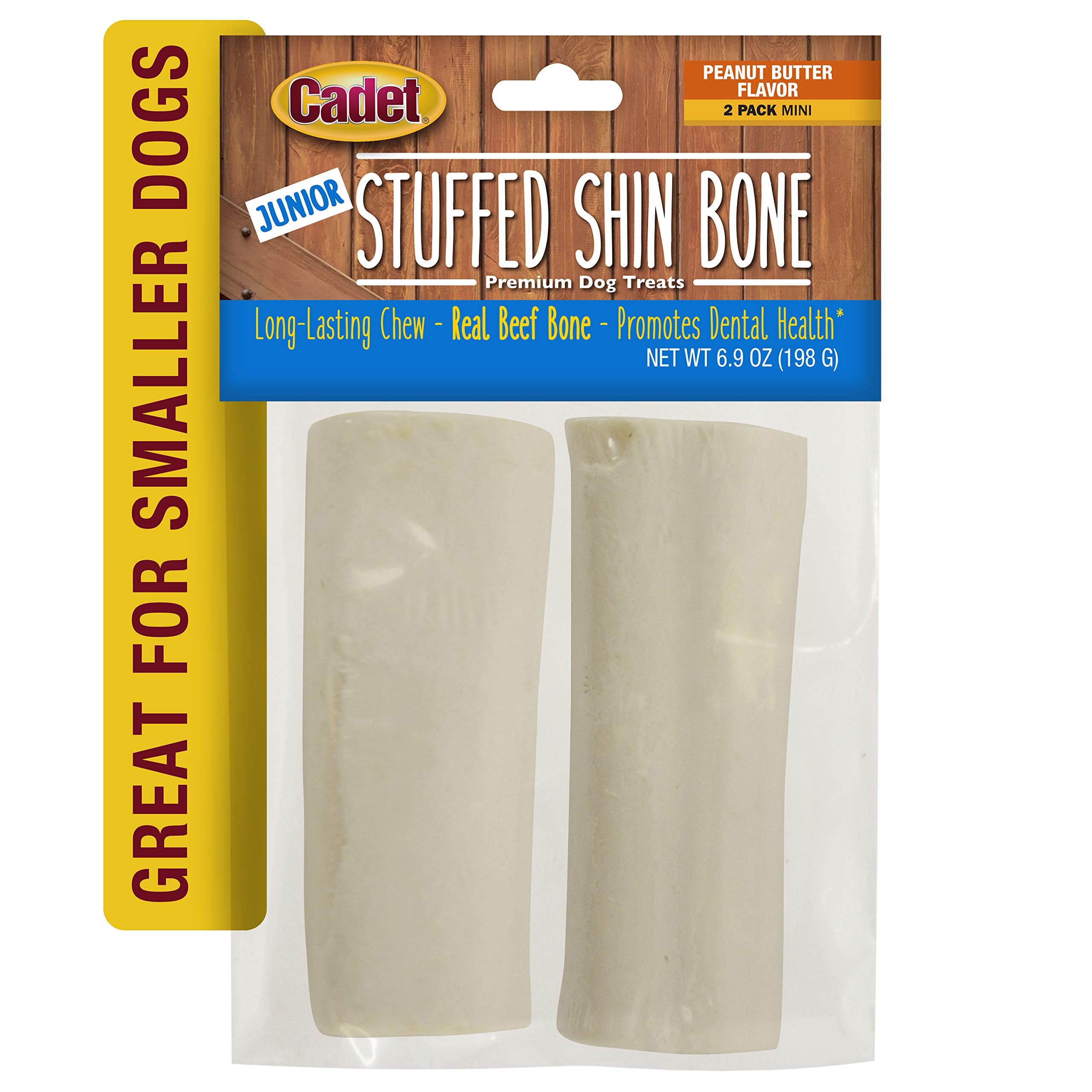 Cadet Junior stuffed shin bones closeup shows two-piece mini chew