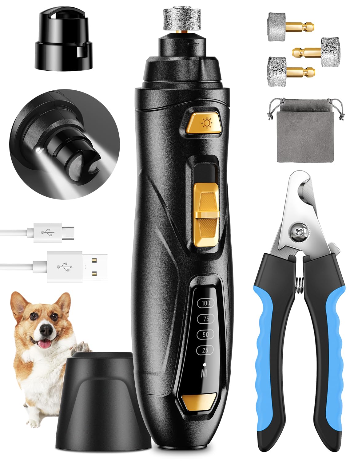 CADOLS dog nail grinder side view highlights ergonomic grip for easy grooming sessions.