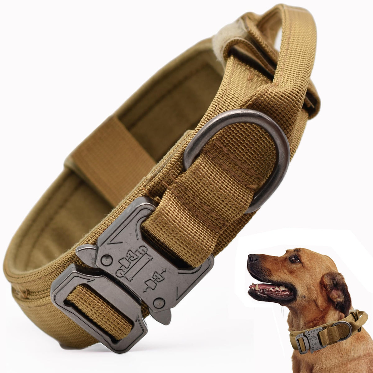 CADONO Tactical Dog Collar brown nylon highlights durable daily-wear for dogs.