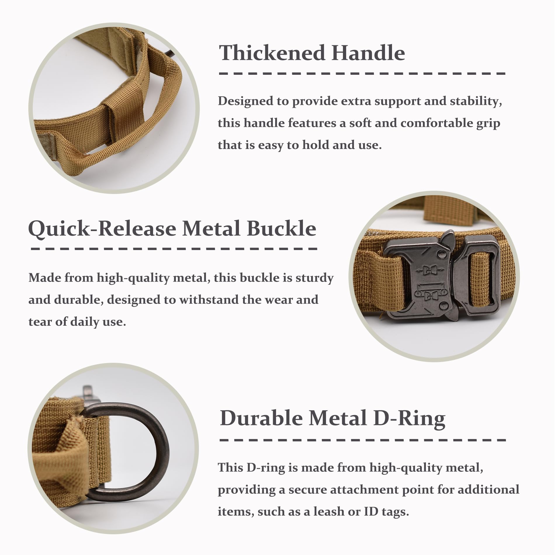 CADONO Tactical Dog Collar quick-release buckle allows easy on/off during activities.