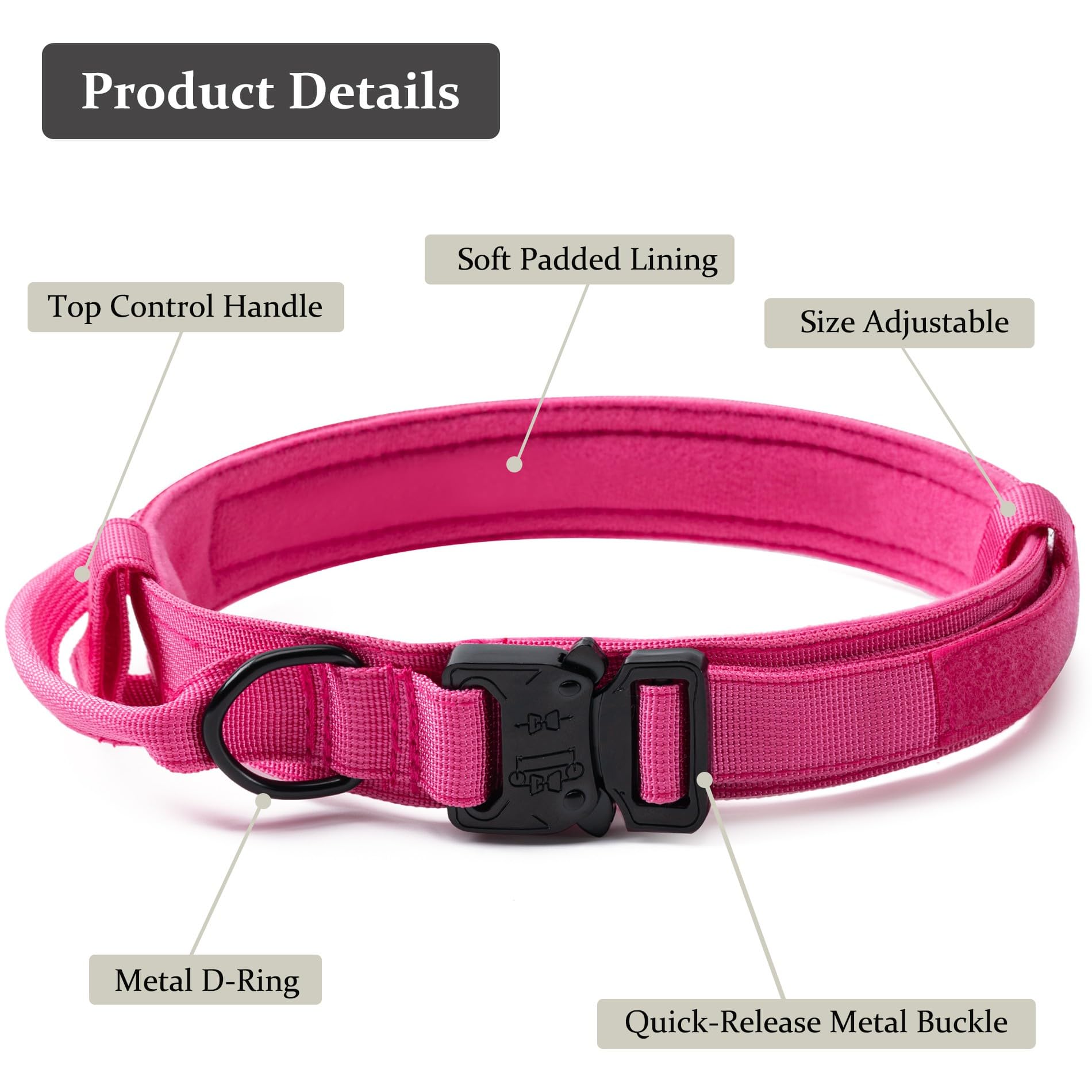 CADONO Tactical Dog Collar quick-release buckle shows fast, reliable secure release for easy on-off.