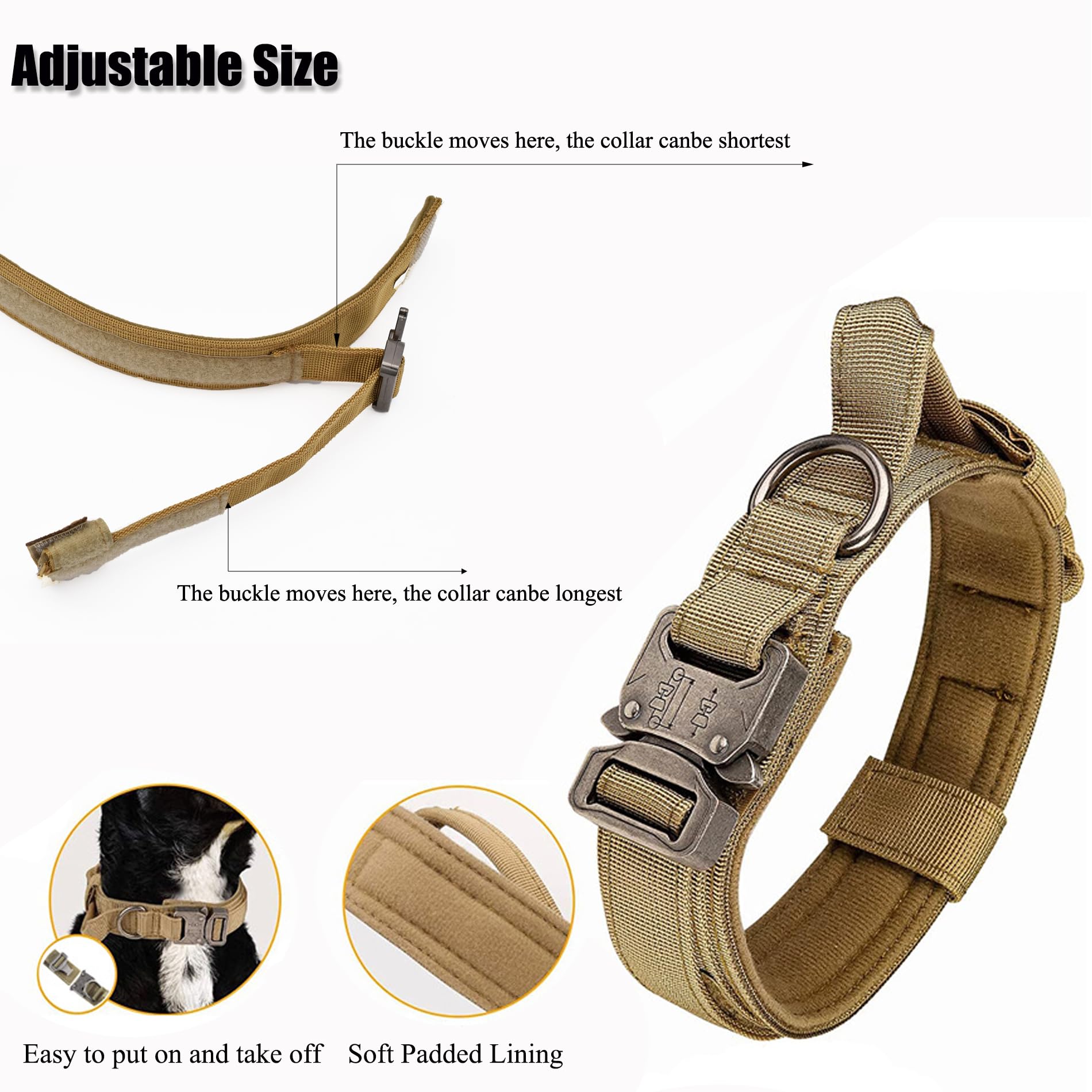 CADONO Tactical Dog Collar tags and leash loop enable easy tag display and quick leash attachment.