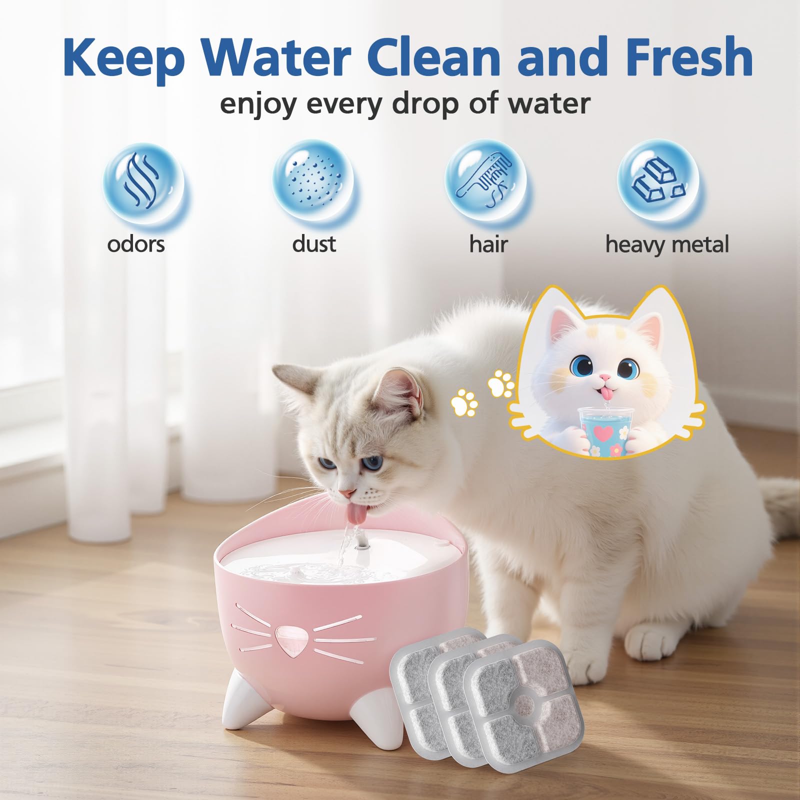 Caehomly multi-cat setup illustrating shared fountain usage.