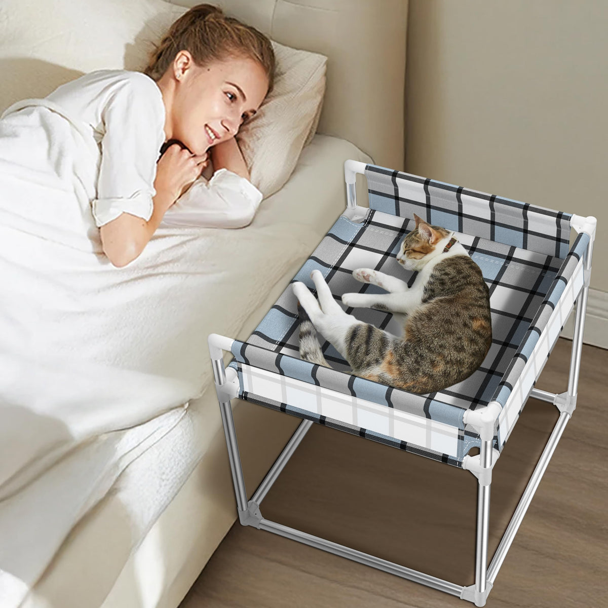 Caghash bedside window pet bed assembly guide shows easy setup for a cozy corner.