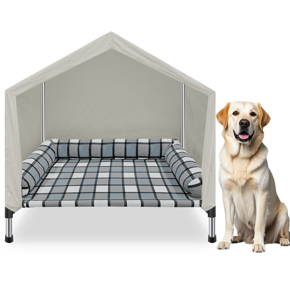 Caghash Elevated Dog Bed House pillow close-up shows supportive U-shaped bolster for comfy naps.