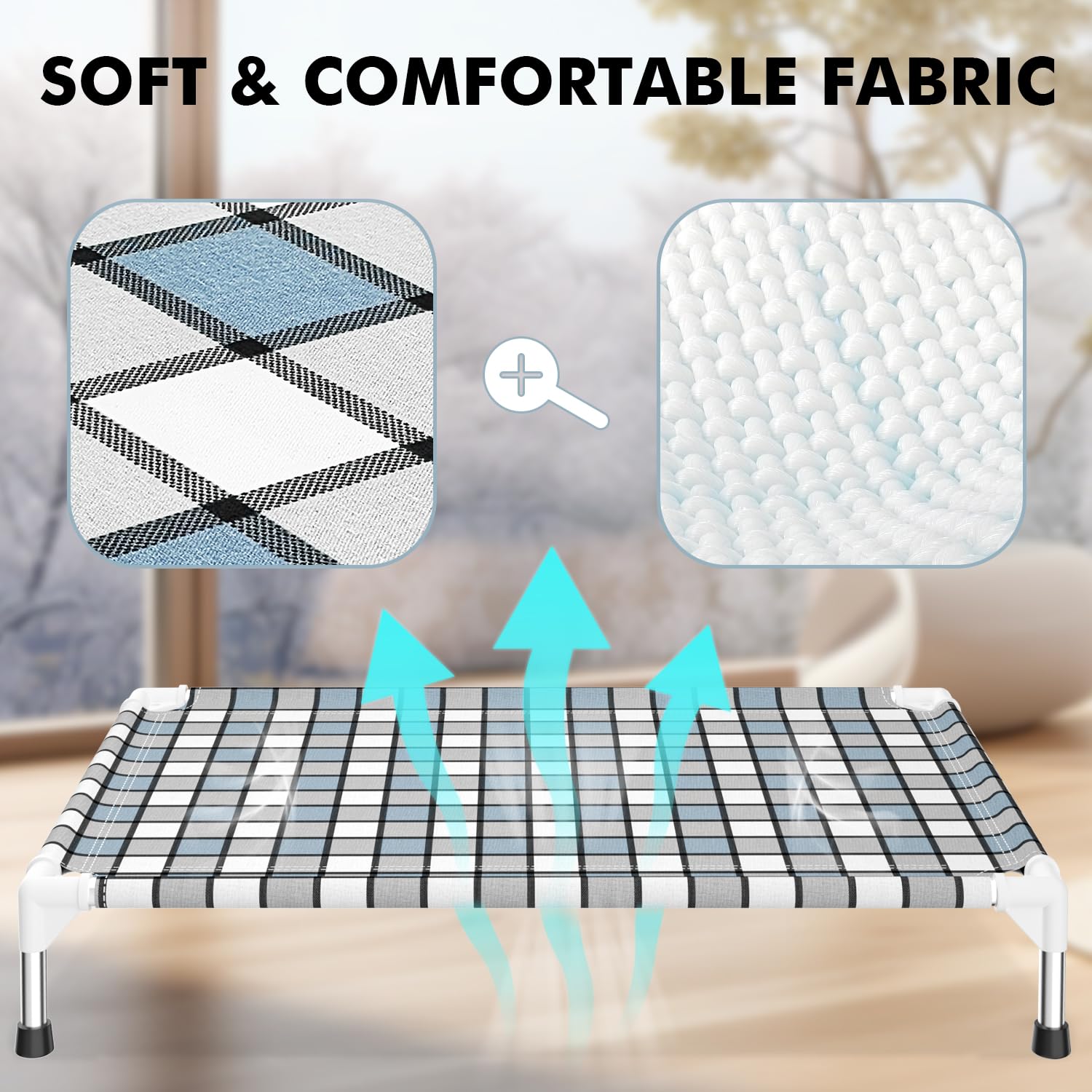 Caghash elevated dog bed outdoor-use demonstrates raised design for cooling air flow.