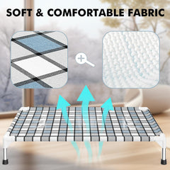 Caghash elevated dog bed outdoor-use demonstrates raised design for cooling air flow.