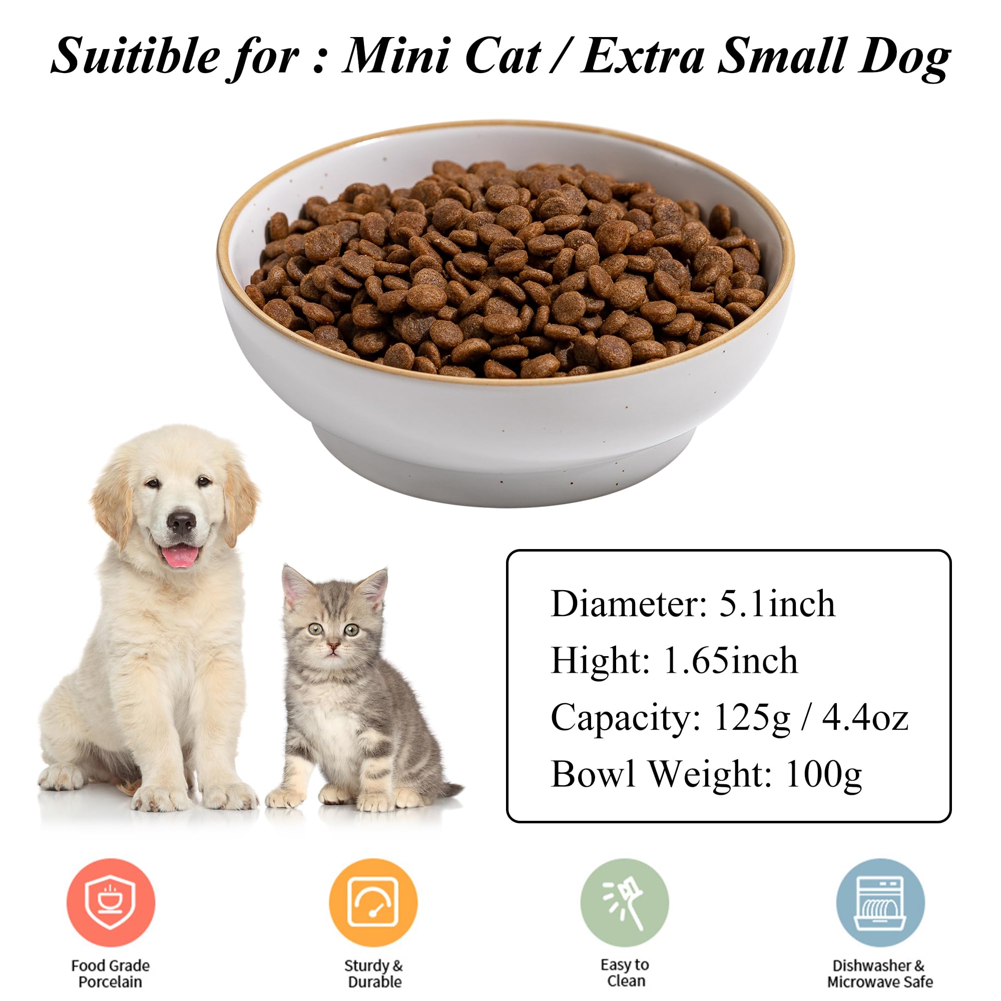 Caigmo cat bowls 3-pack side view; sturdy ceramic won’t tip easily.