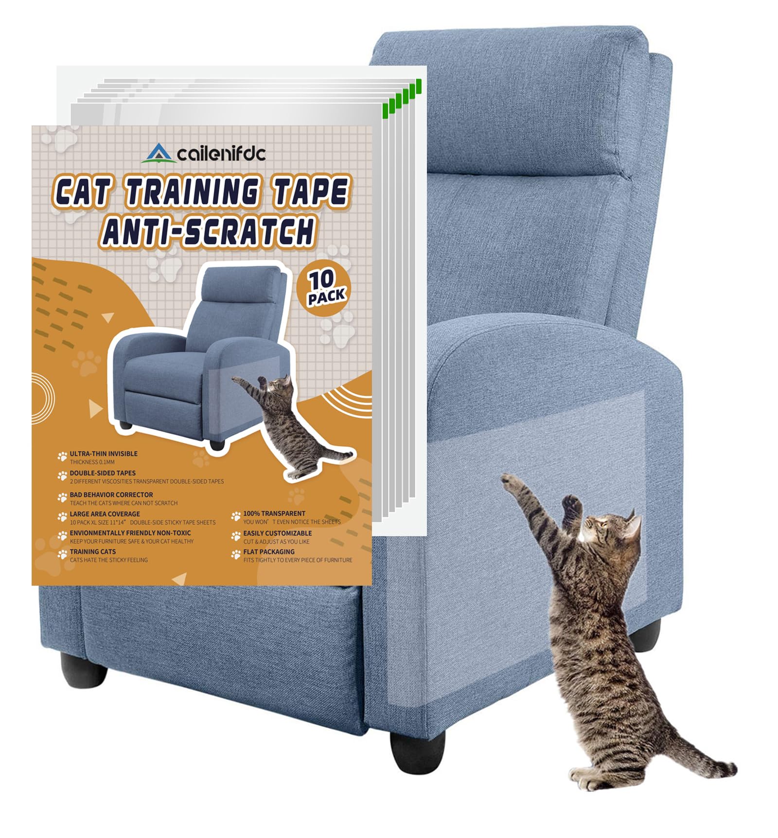CAILENIFDC anti-scratch tape on sofa provides invisible fabric protection.