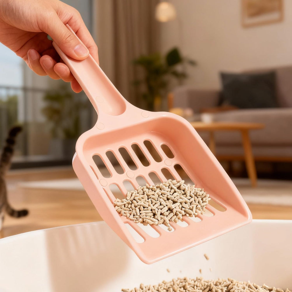 Caiqicome pink-blue scoop with sifting edge lifts clumps without mess