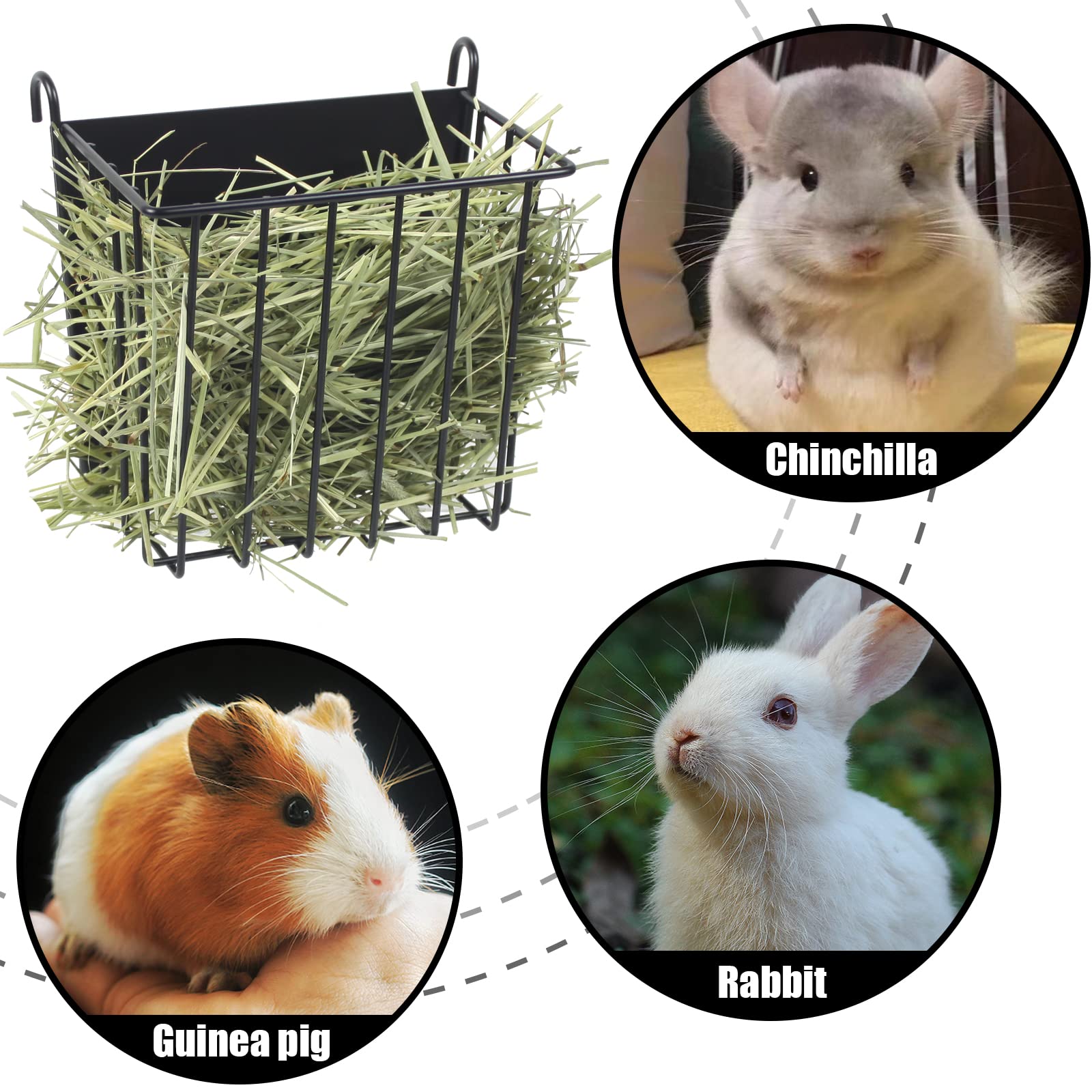 CAIQINLI bunny hay feeder with hook design for quick cage mounting