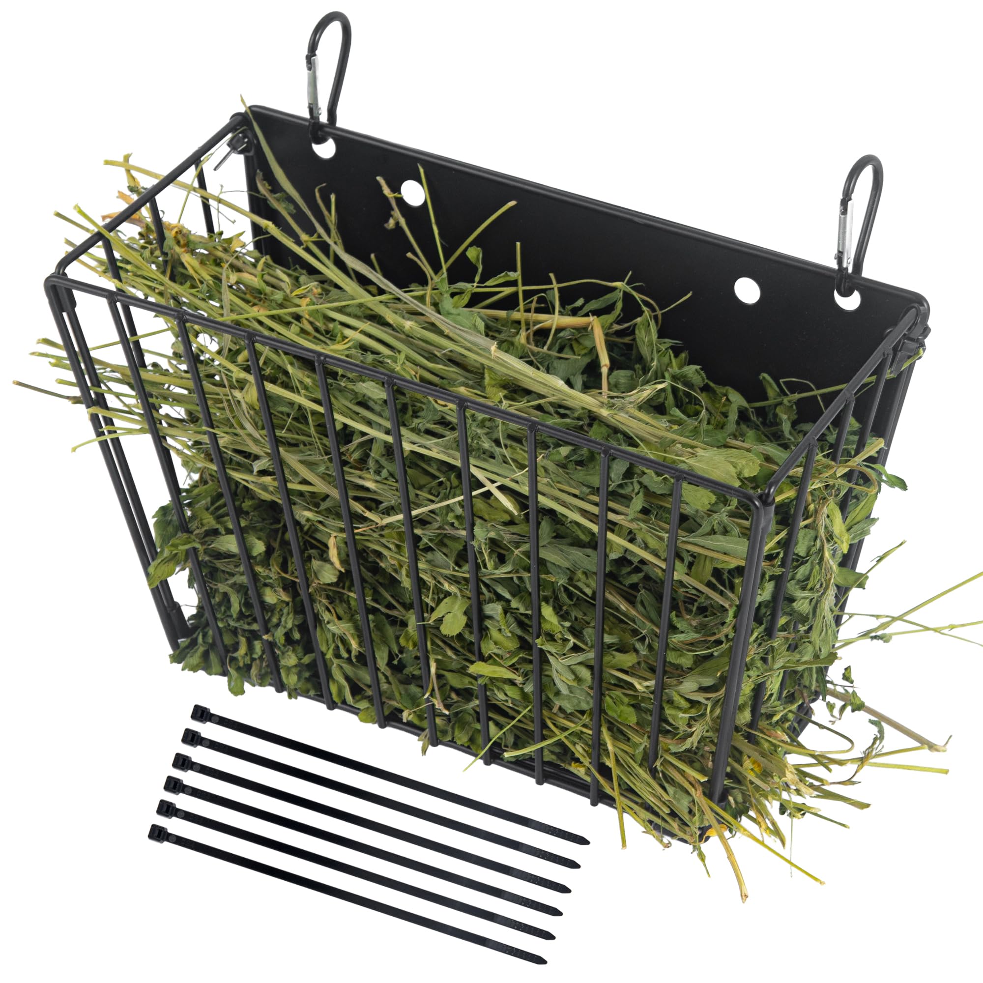 CAIQINLI Rabbit Hay Feeder with heavy-duty frame keeps hay tidy.