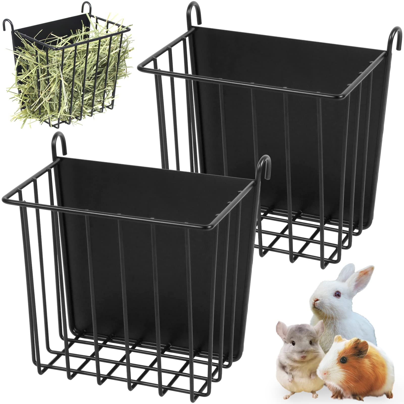 CAIQINLI rabbit hay rack with heavy-duty metal frame, two-pack for organized feeding