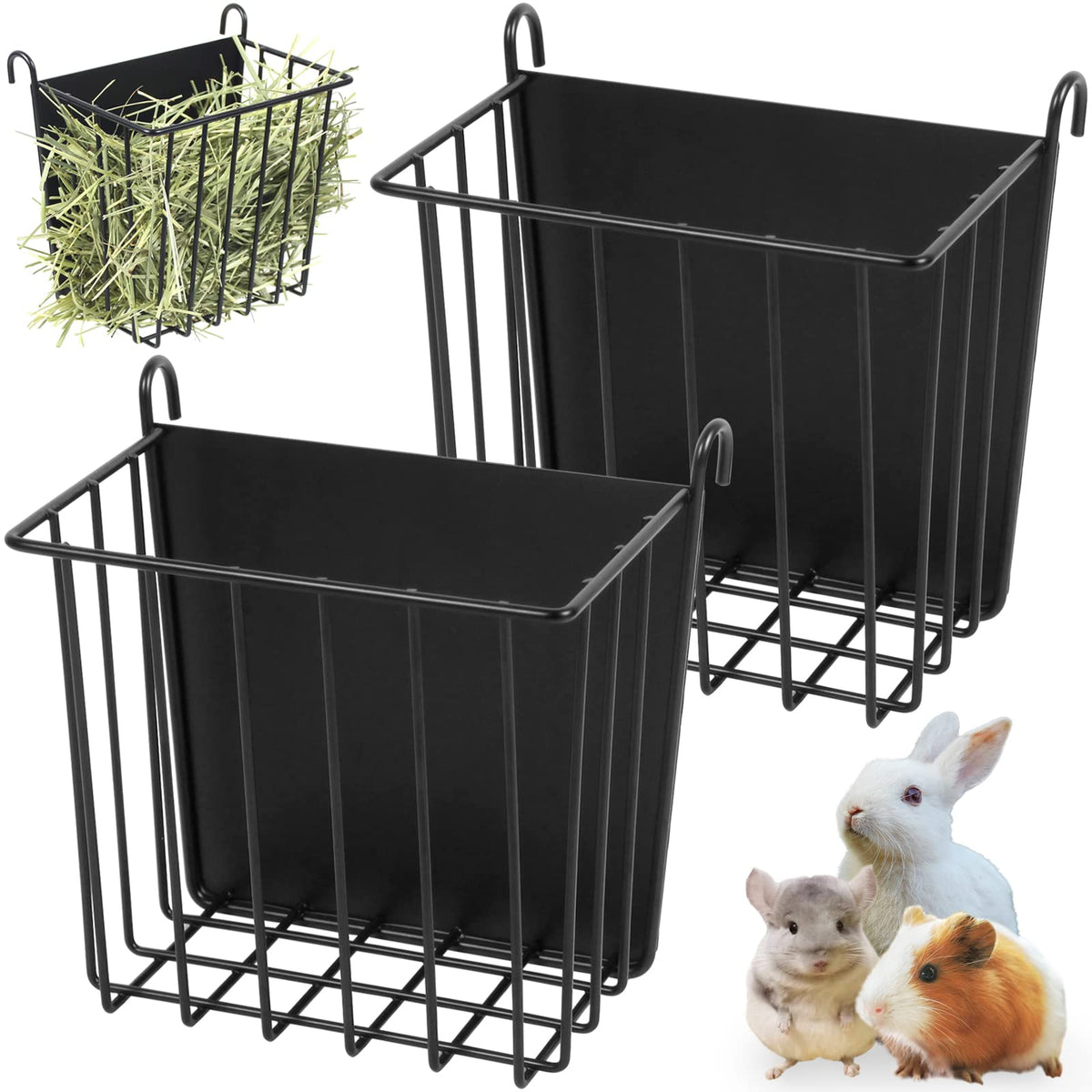 CAIQINLI rabbit hay rack with heavy-duty metal frame, two-pack for organized feeding