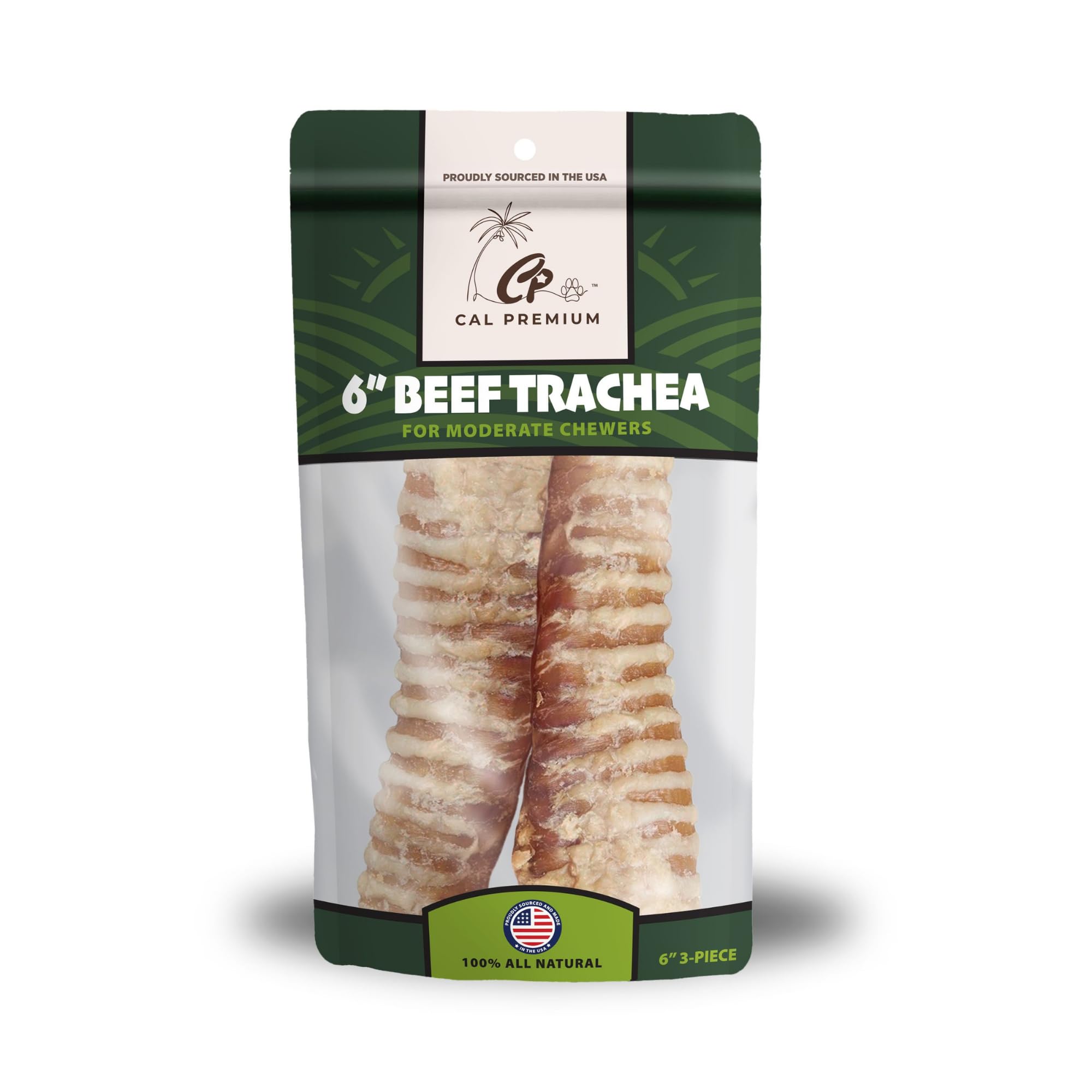 Cal Premium beef trachea chews 4-6 inch pack; protein-rich, low-fat snack