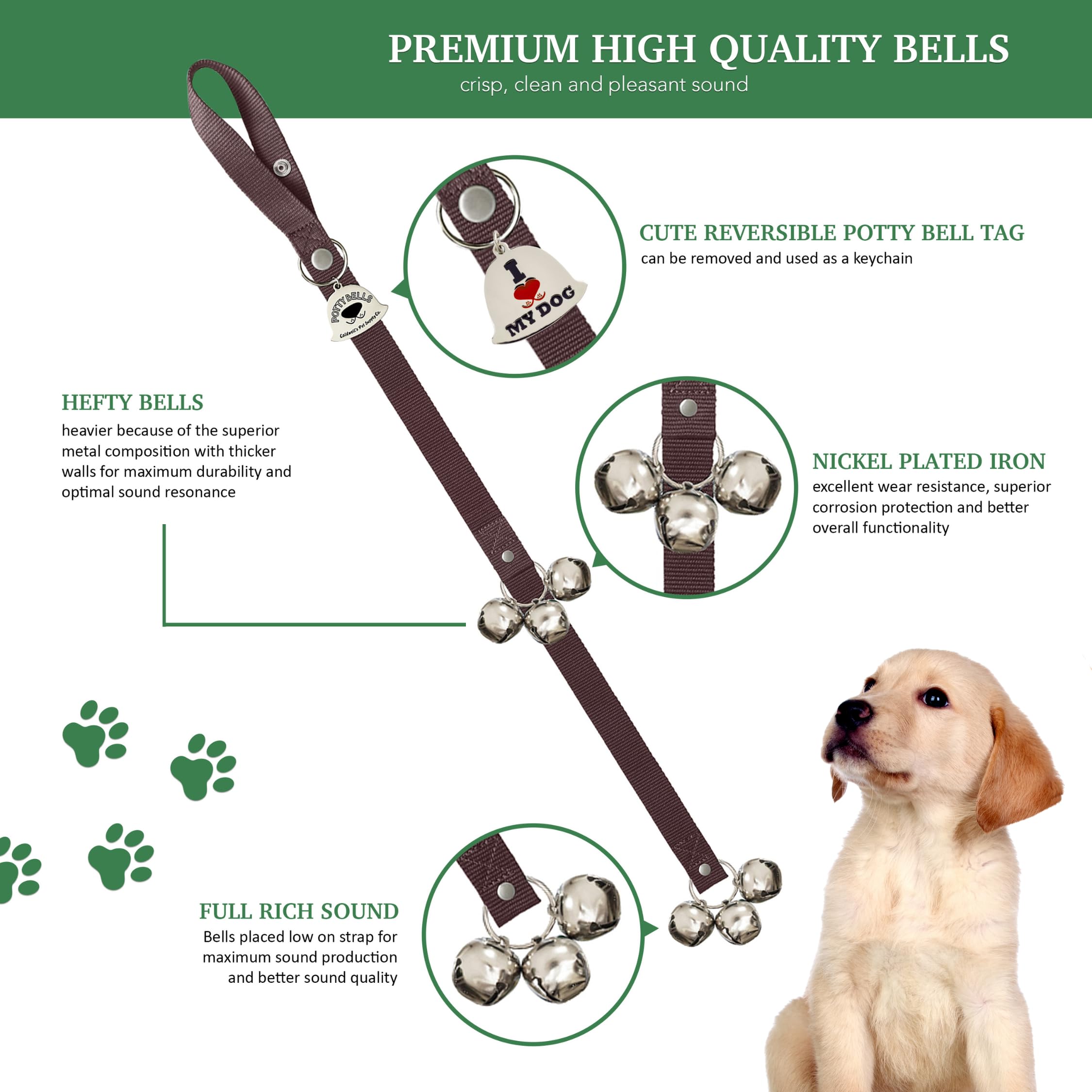 Caldwell's Dog Potty Bells closeup shows ring-to-go action for responsive training.