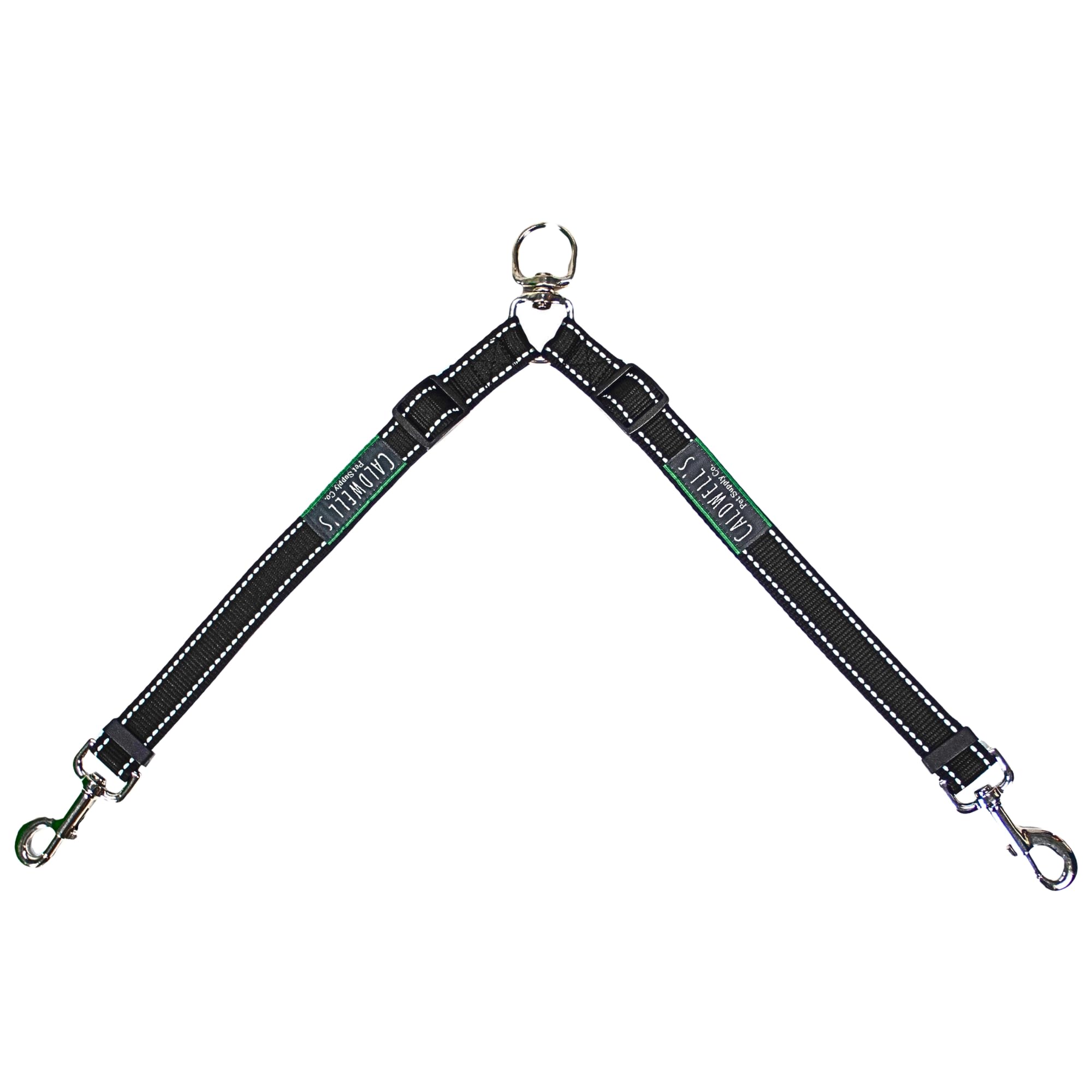 Caldwell's Leash Coupler closeup highlights durable hardware for tangle-free walks.
