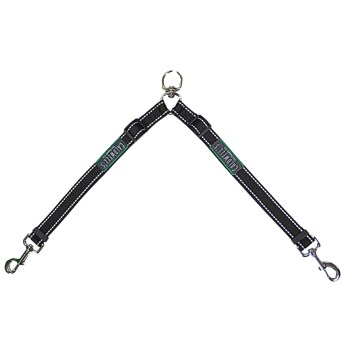 Caldwell's Leash Coupler closeup highlights durable hardware for tangle-free walks.