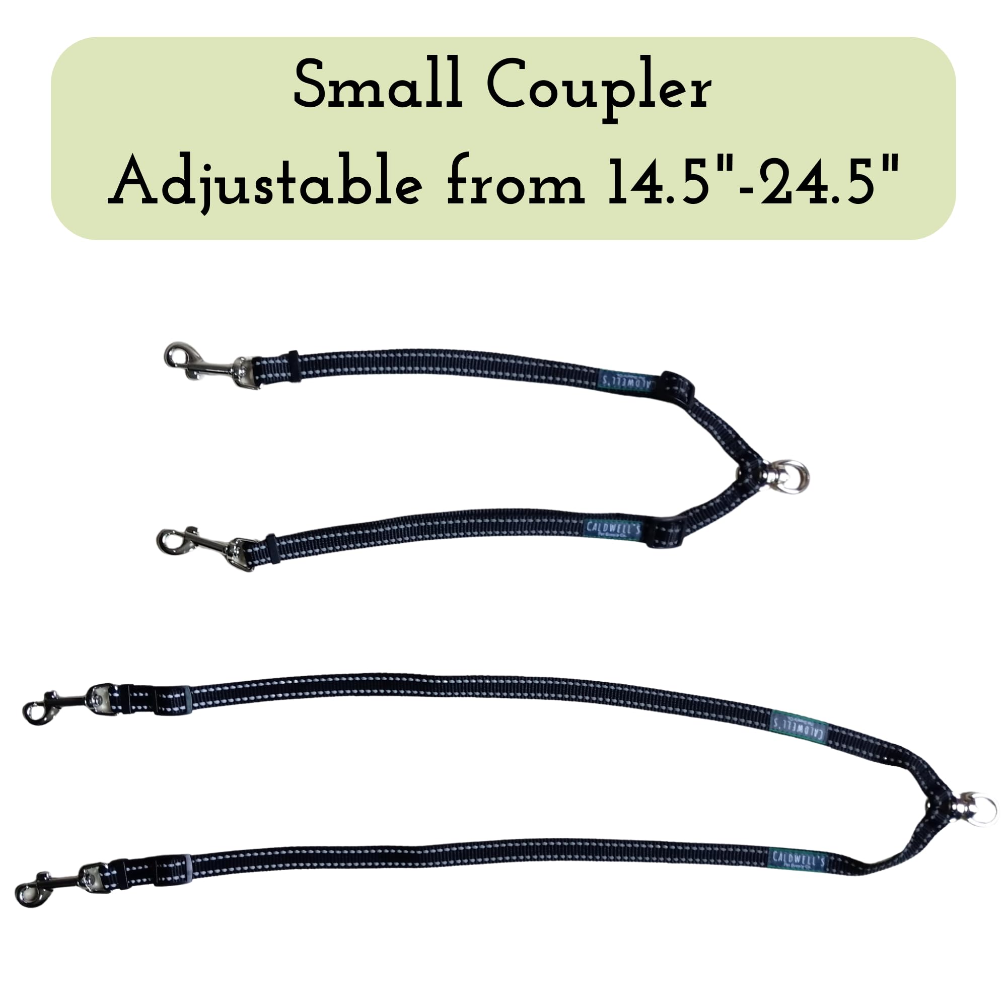 Caldwell's adjustable-length leash demonstrates spacing for small and large dogs